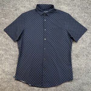 Mizzen Main Leeward Collection Shirt Mens S Trim Navy Polka Dot Short Sleeve
